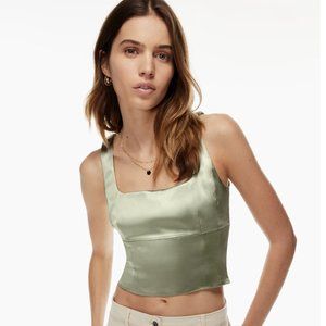 Wilfred Shine Bustier Satin bustier tank top | Size Small | Silver Sage Green